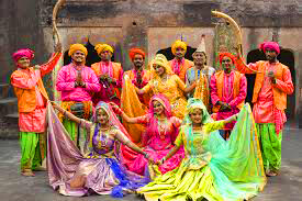 Kajari folk dancers in traditional attire